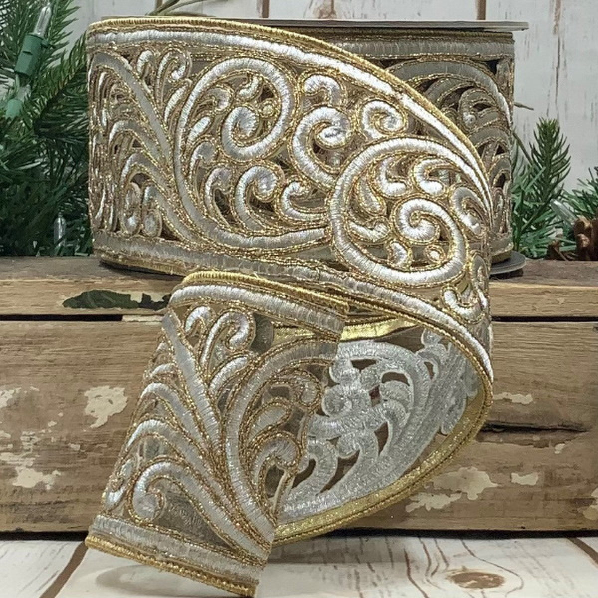 Silver Scroll Garland Ribbon