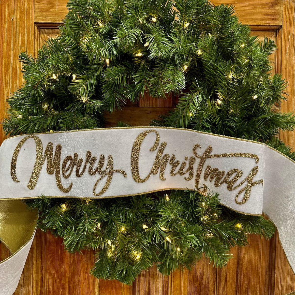 Velvet Gold Ivory Merry Christmas Ribbon Banner