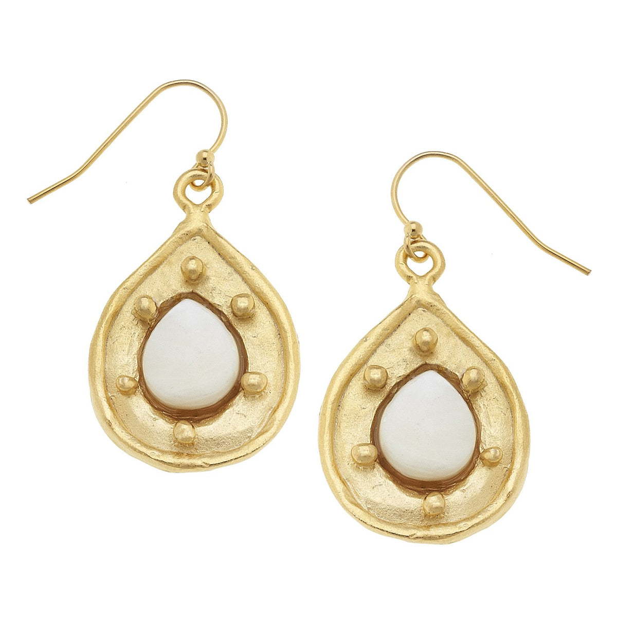 Gold Teardrop Mother of Pearl Wire Earrings