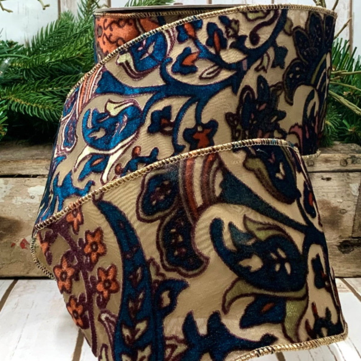 Jacquard Floral Ribbon-Blue Orange