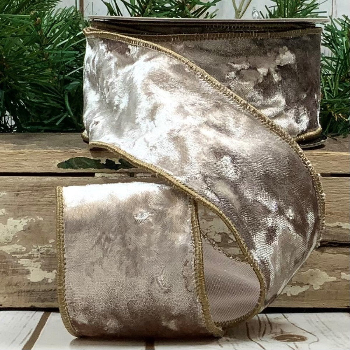 Crushed Velvet Ribbon-Beige