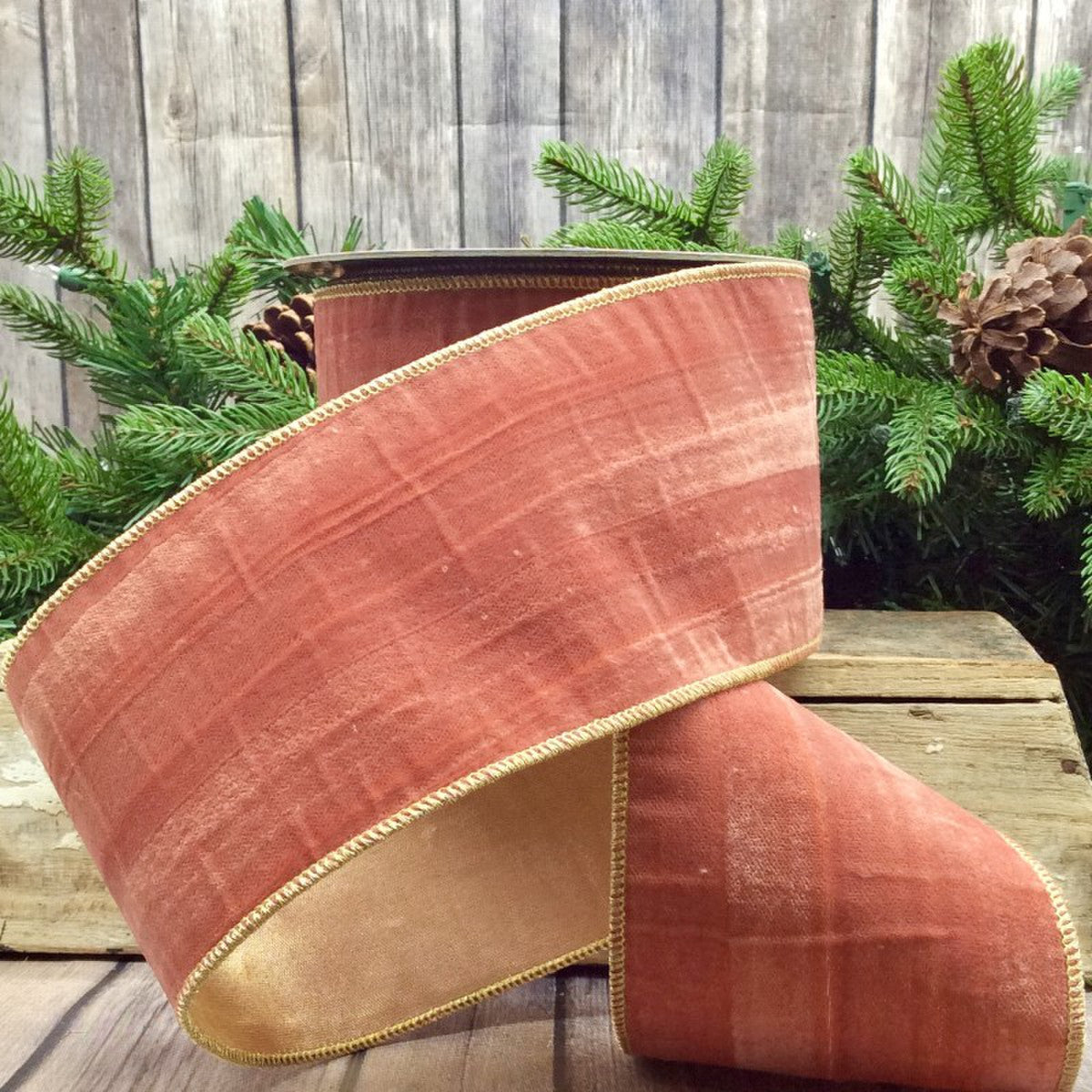 Velvet Vintage Gold /Coral Ribbon