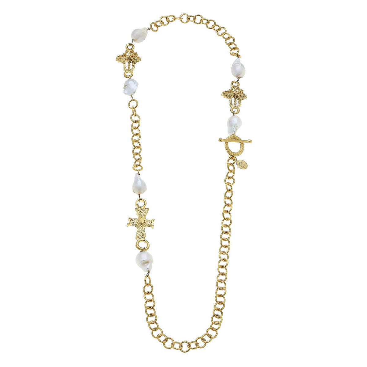 Handcast Gold Cross Pearl Necklace