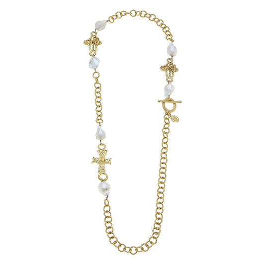 Handcast Gold Cross Pearl Necklace