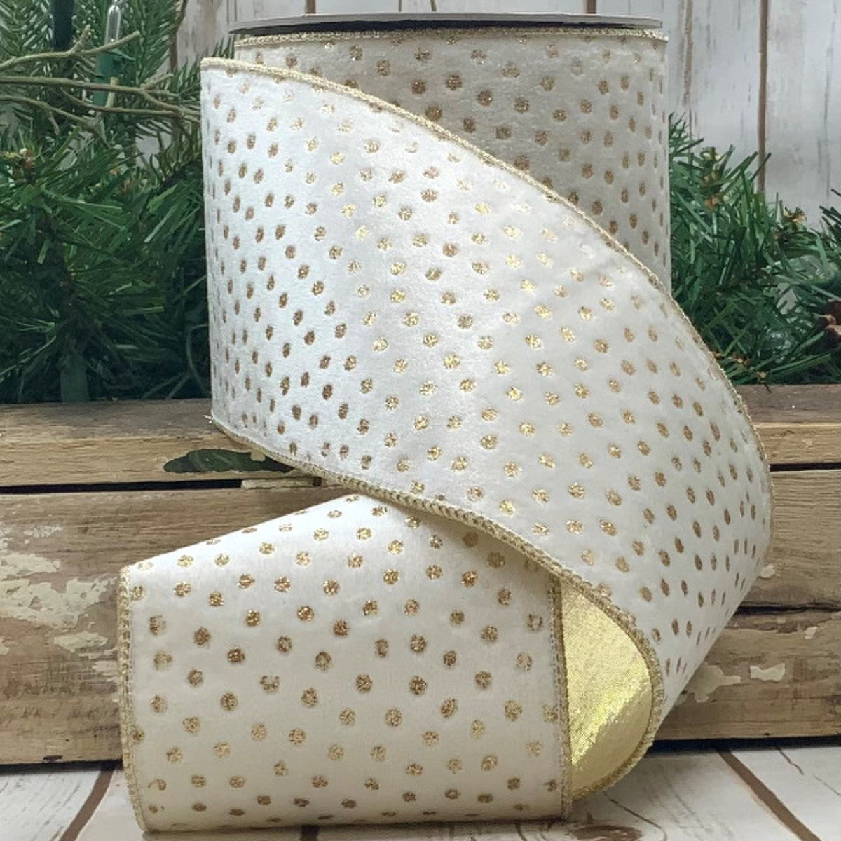 Velvet Polka Dot Ribbon White