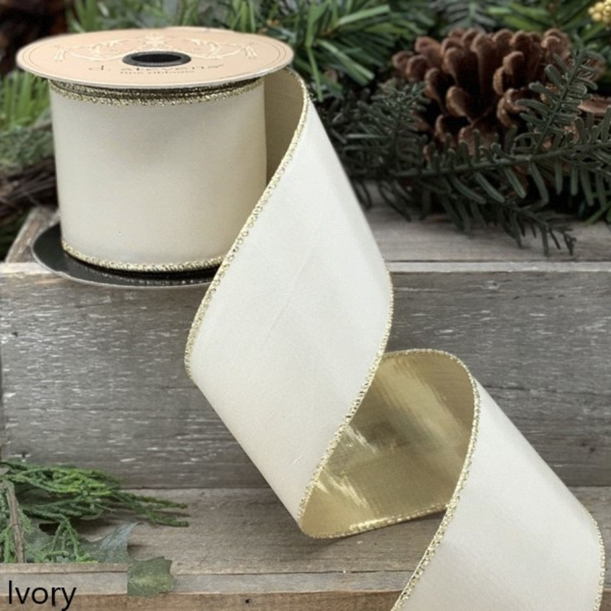 Gold Back Taffeta Ribbon-Ivory