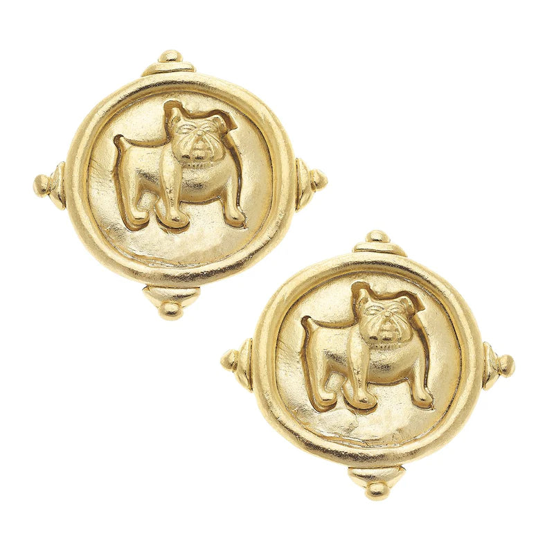 Gold Bulldog Intaglio Post Earring