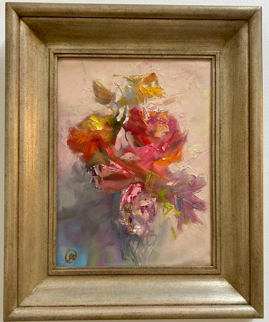 Milk Glass Bouquet Painting 16x12