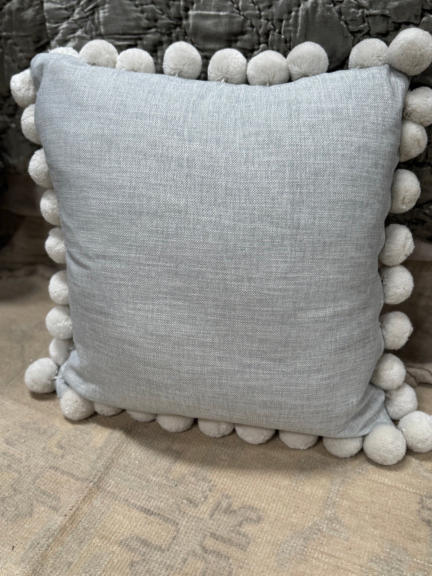 Blue Pom Pom Pillows
