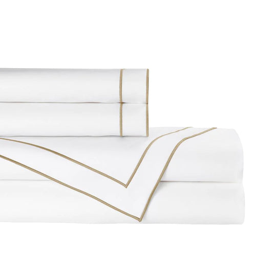 GUILIANO KING SHEET SET 300TC WHITE COTTON SATEEN / GOLD EMBROIDERY