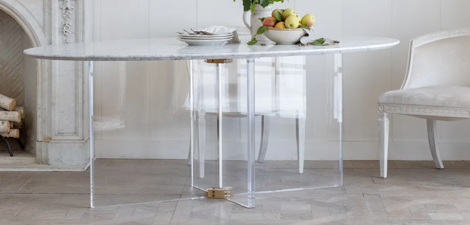 Grande Liberté Lucite Dining Table with Marble Top