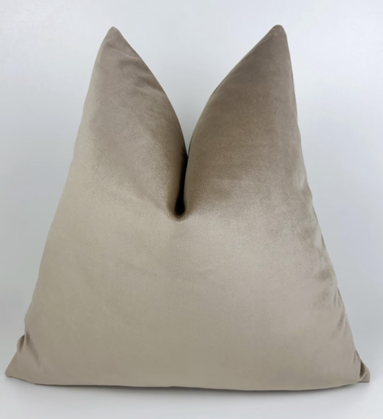 Custom taupe velvet pillow