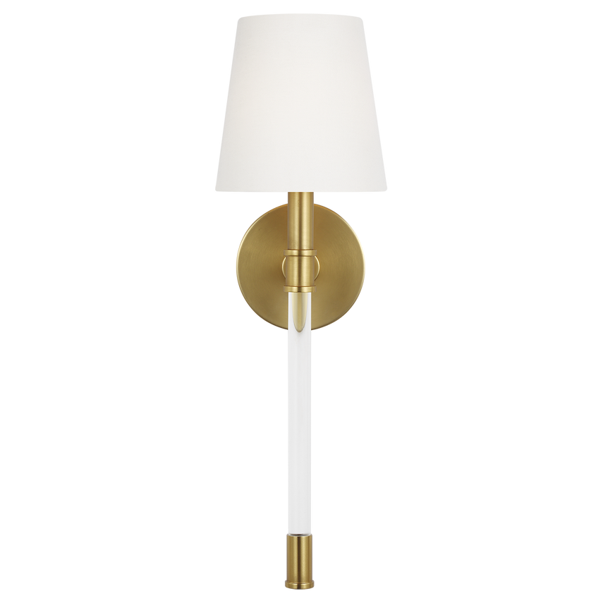 Acrylic Sconce with White Linen Shade in Brass