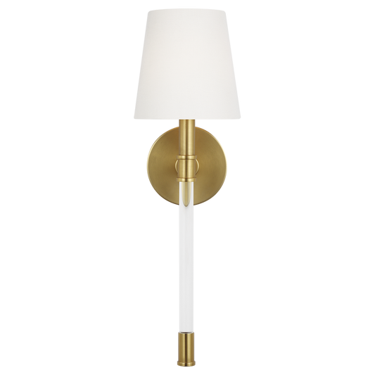 Acrylic Sconce with White Linen Shade in Brass