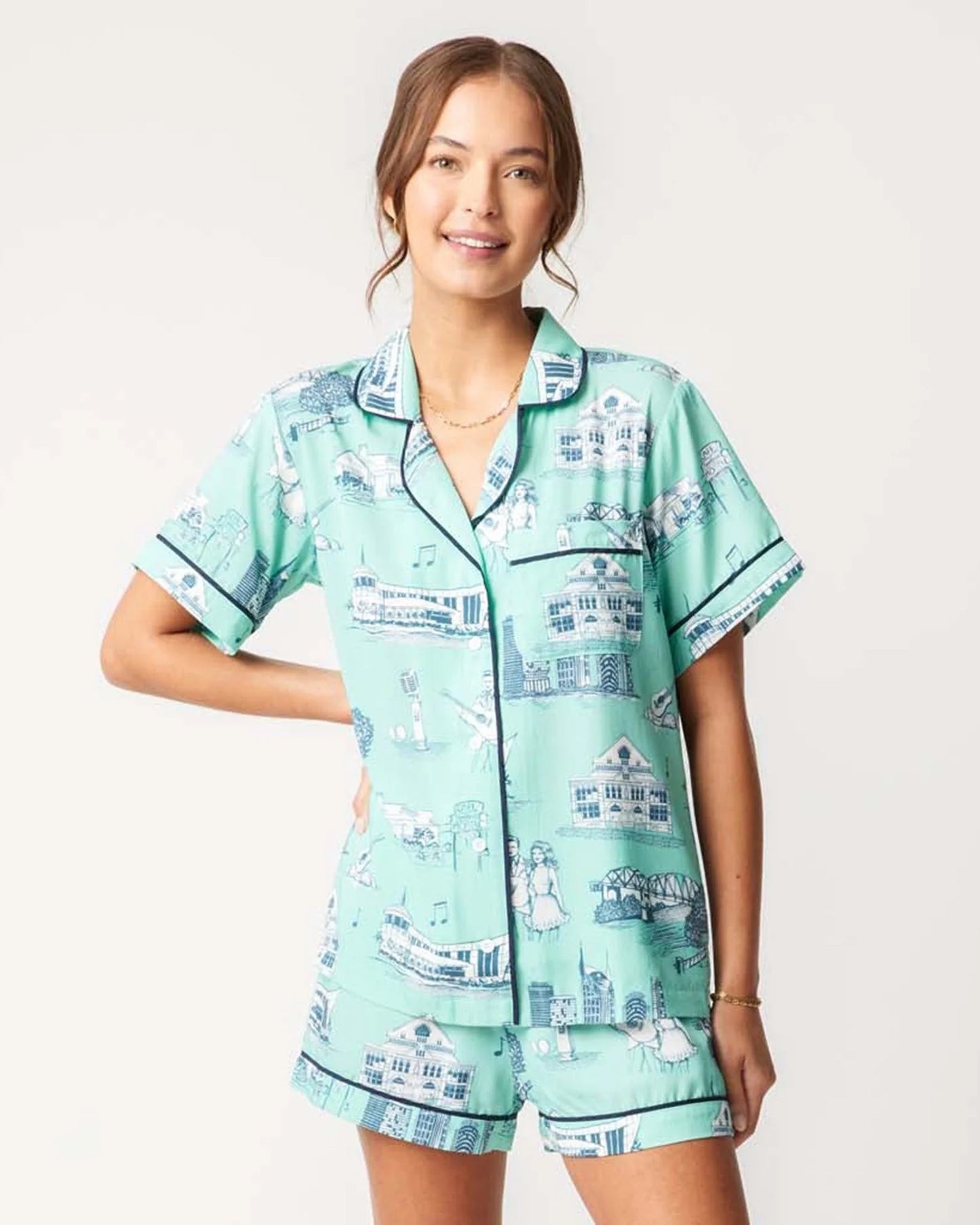 Nashville Toile Short Pajamas-Mint