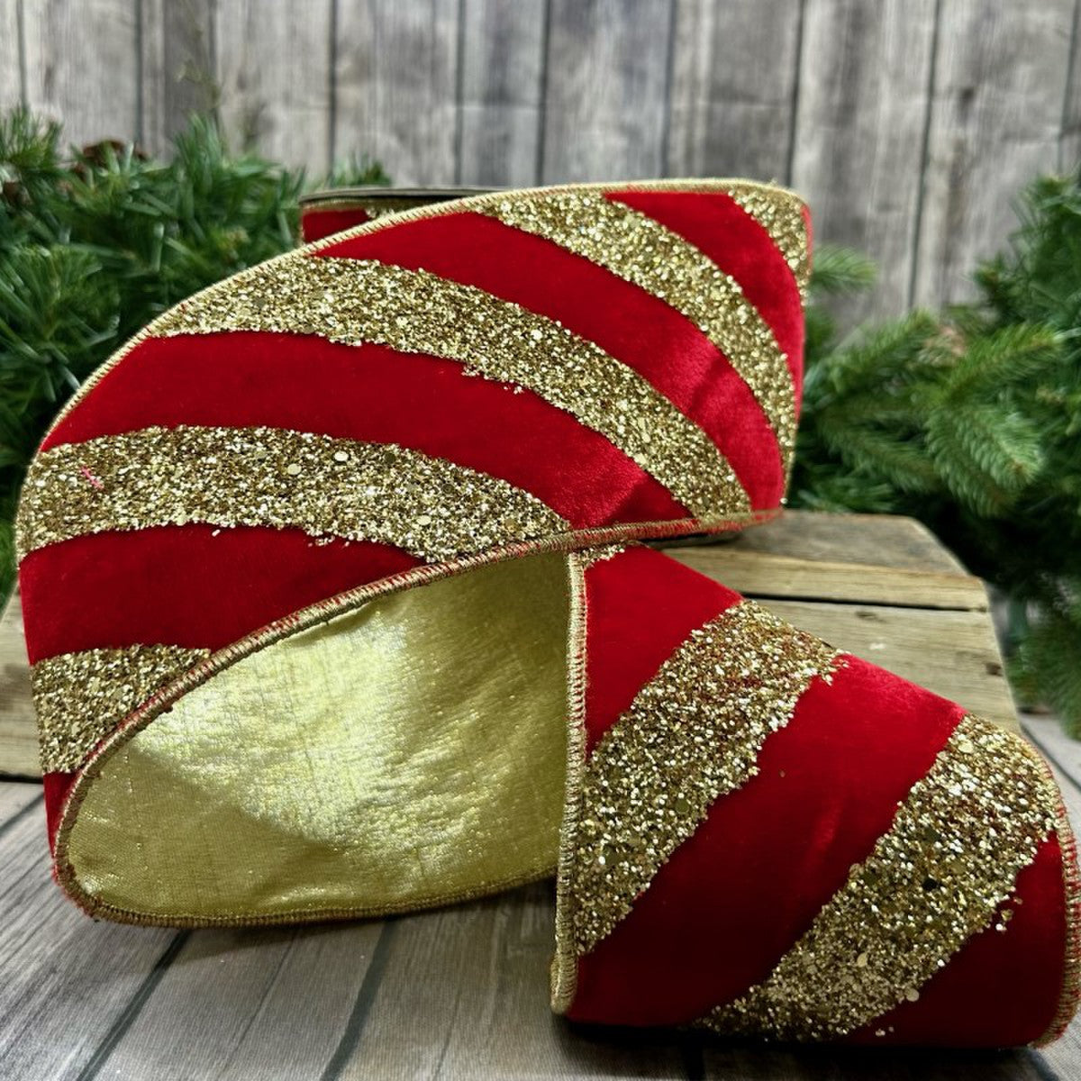 Velvet Gold /Red Stripe Glitter 4"