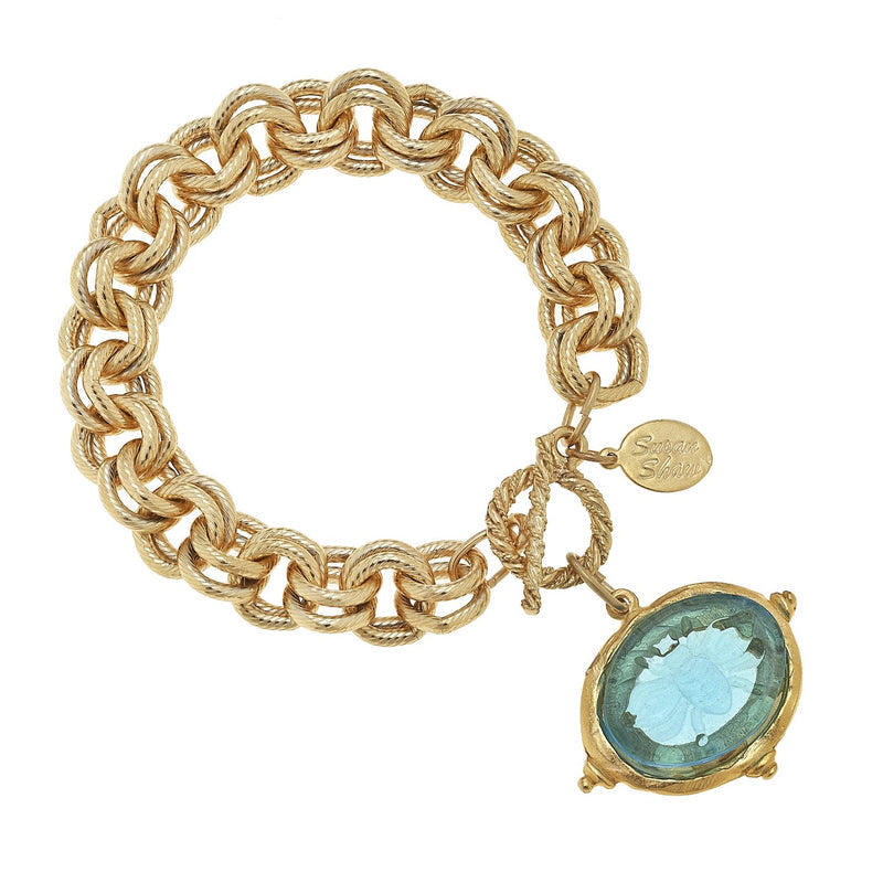 Gold Aqua Venetian Bee On Chain Bracelet