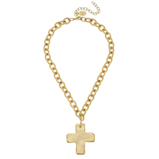 15" Handcast Small Gold Cross Necklace