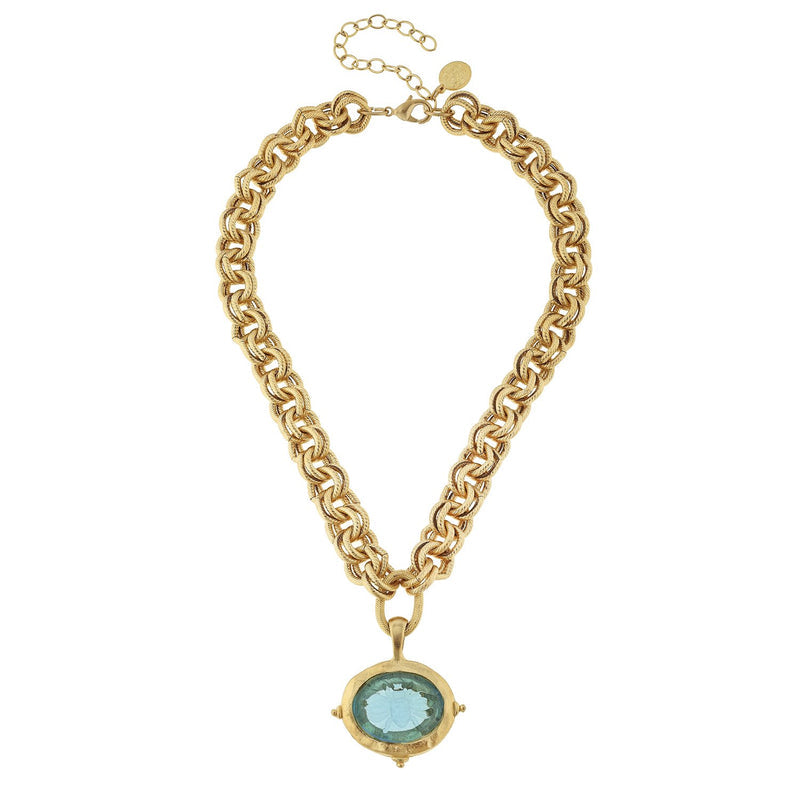 Gold Chain W/Aqua Venetian Bee Necklace