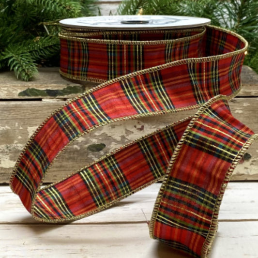 Dupion Plaid Green/Red/Black 1.5" Ribbon