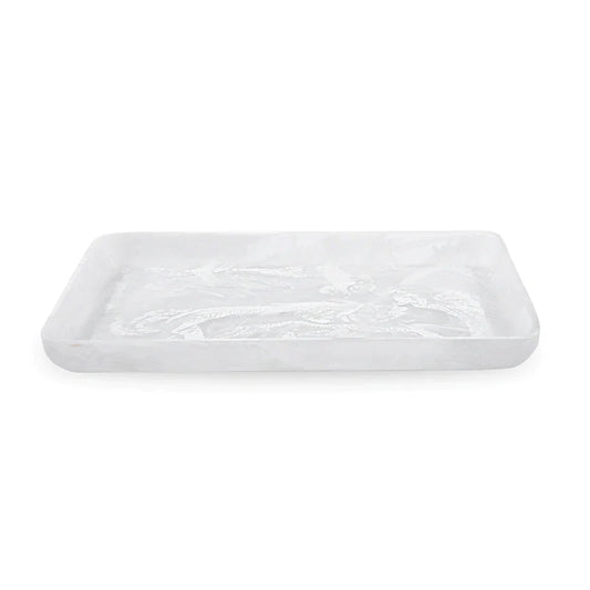 Rectangle Handled Tray White Swirl