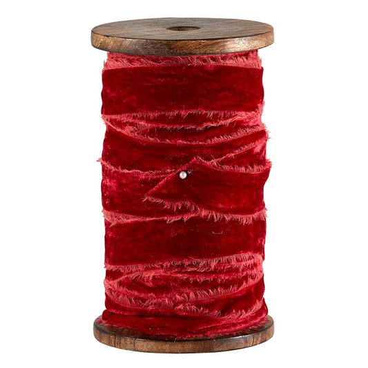 Frayed Velvet Red Ribbon 1.5 cm