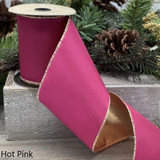 Gold Back Taffeta Ribbon-Pink