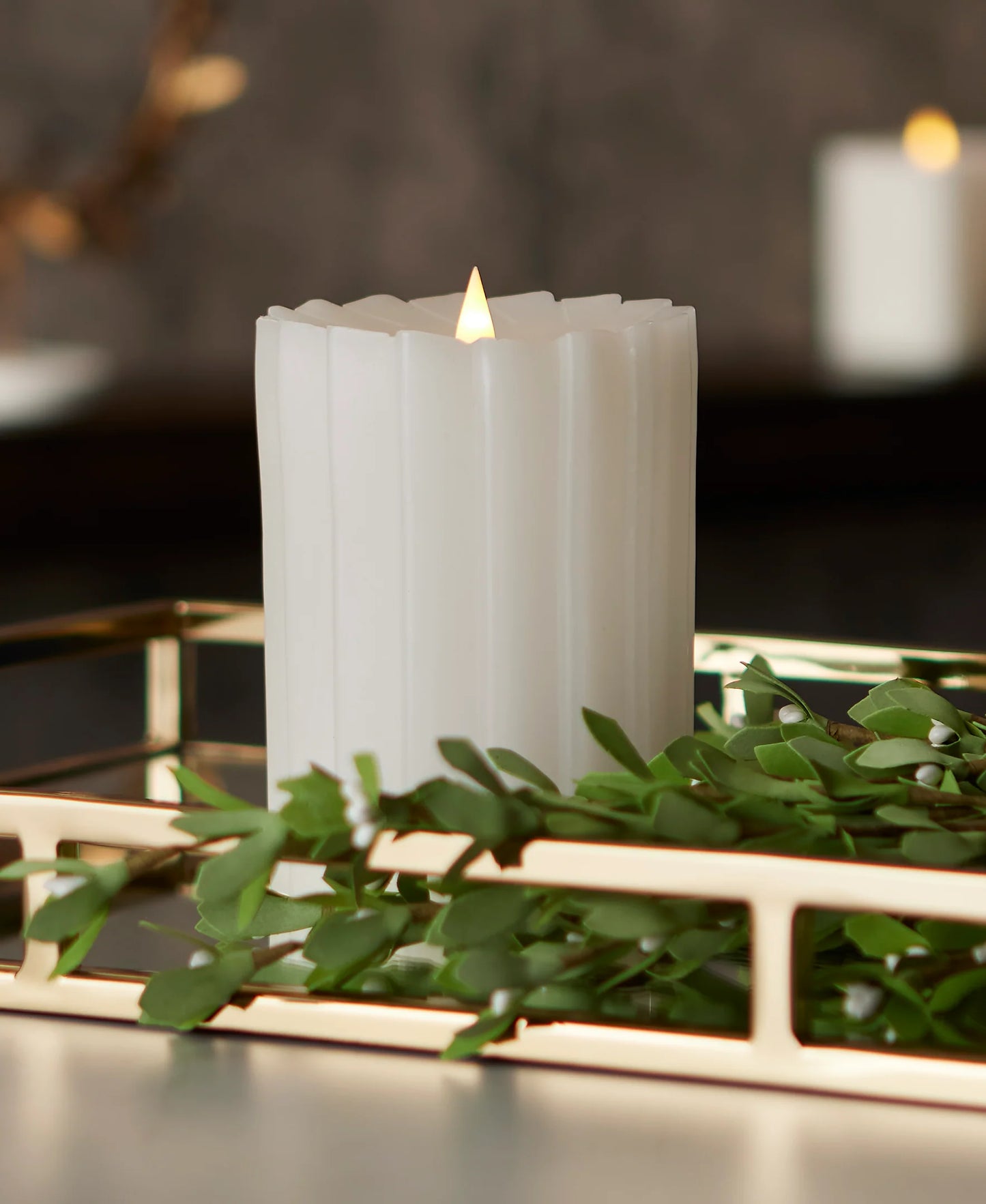 Sutton Fluted Flameless Candle-4x8-White