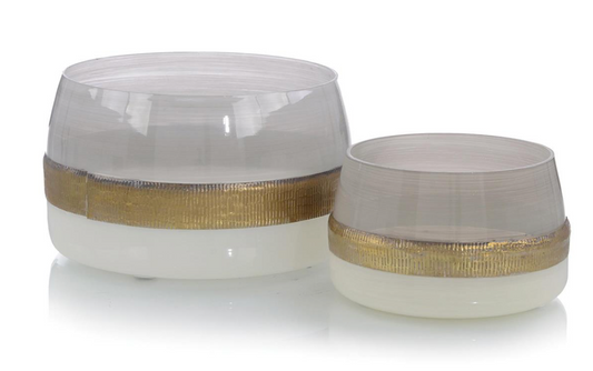 Set of Two Opaque Frosted Chapmagne Glass Bowls