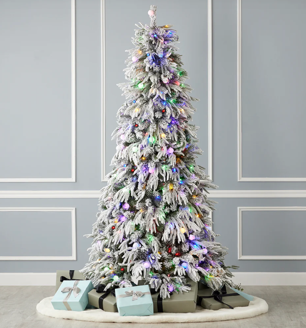 Frosted Acadia Flocked Slim Tree with Multicolor Changing LED Lights 5 FT