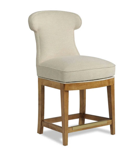 swivel counter stool with brass kick plate custom fabric