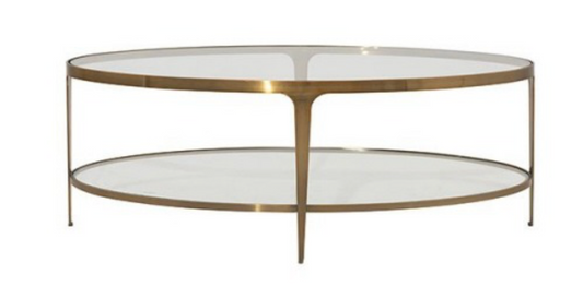 Two Tier Glass Top Oval Coffee Table In Antique Brass