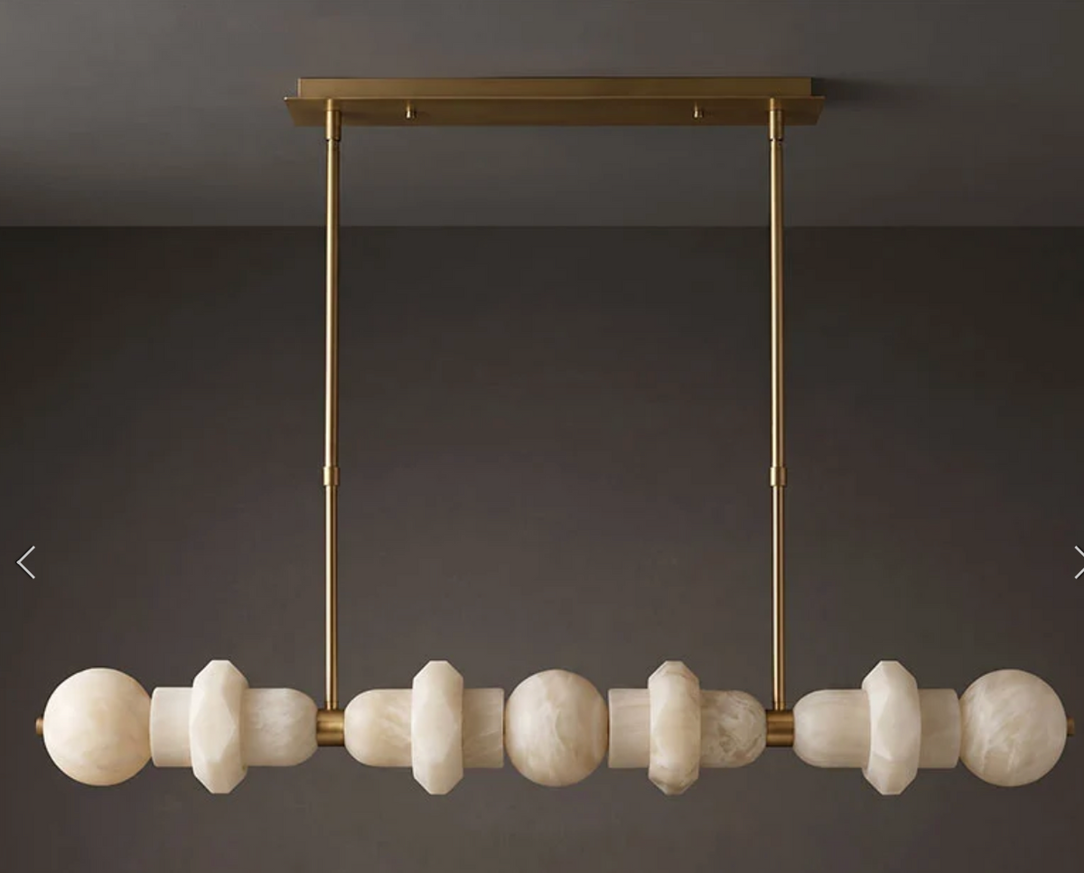 Brass and Albaster linear chandelier
