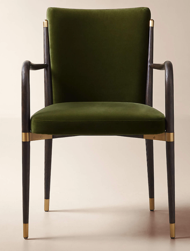 green velvet arm chair