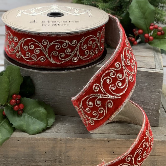 Velvet Mini Swirl Ribbon-Red