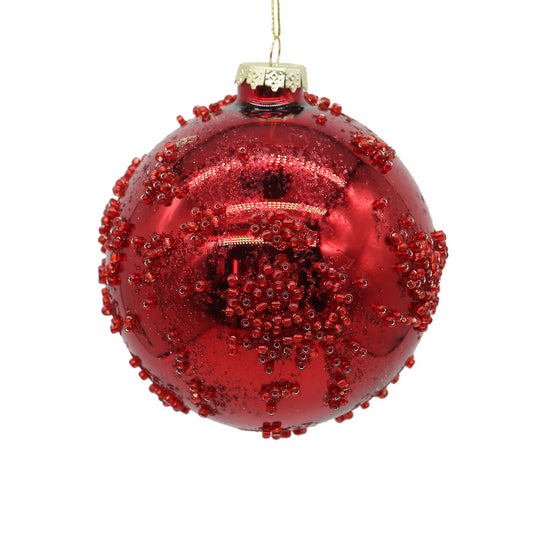 Shiny Red Beaded Ball Ornament