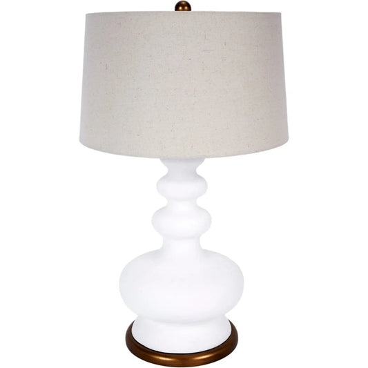 Whitley White Gesso Lamp with Brass and Natural Linen Shade