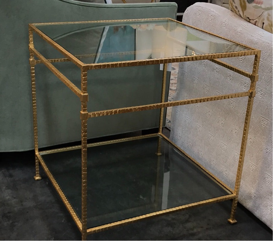 Two Table Square Table w/Glass Top-Gold
