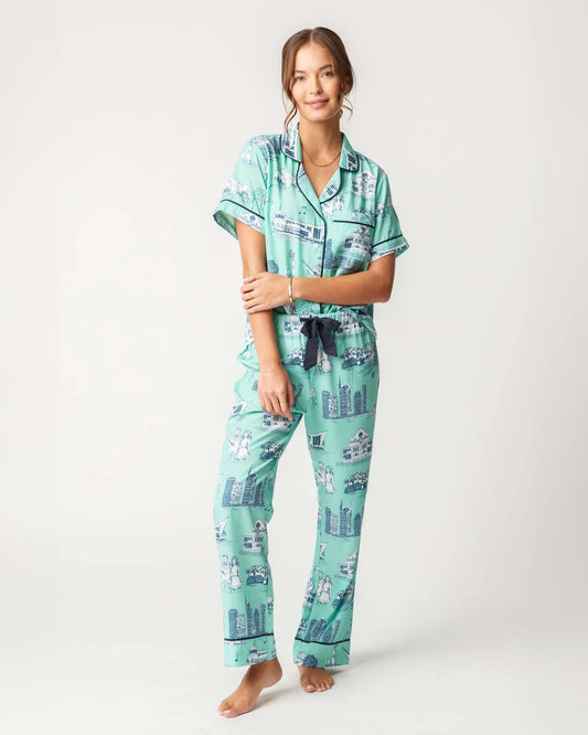 Nashville Toile Pajamas-Mint/Navy