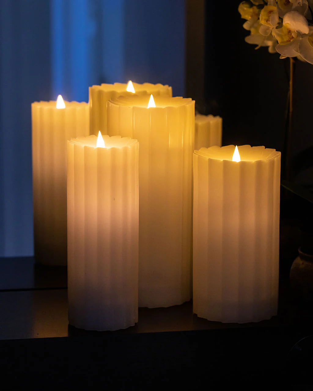 Sutton Fluted Flameless Candle-3x5 White